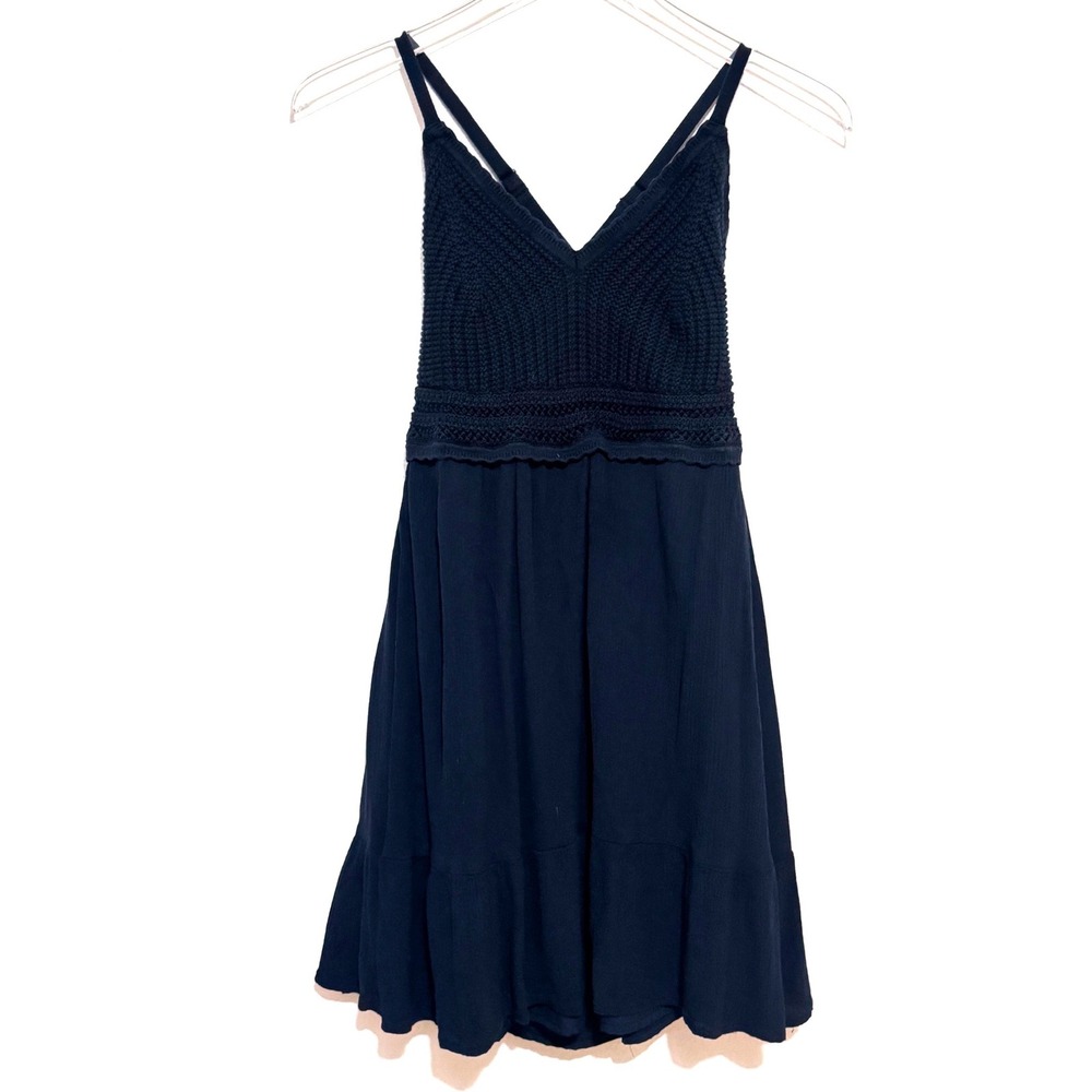 Hollister Co. Navy Blue Crochet Bodice Strappy Ruffle Mini Dress